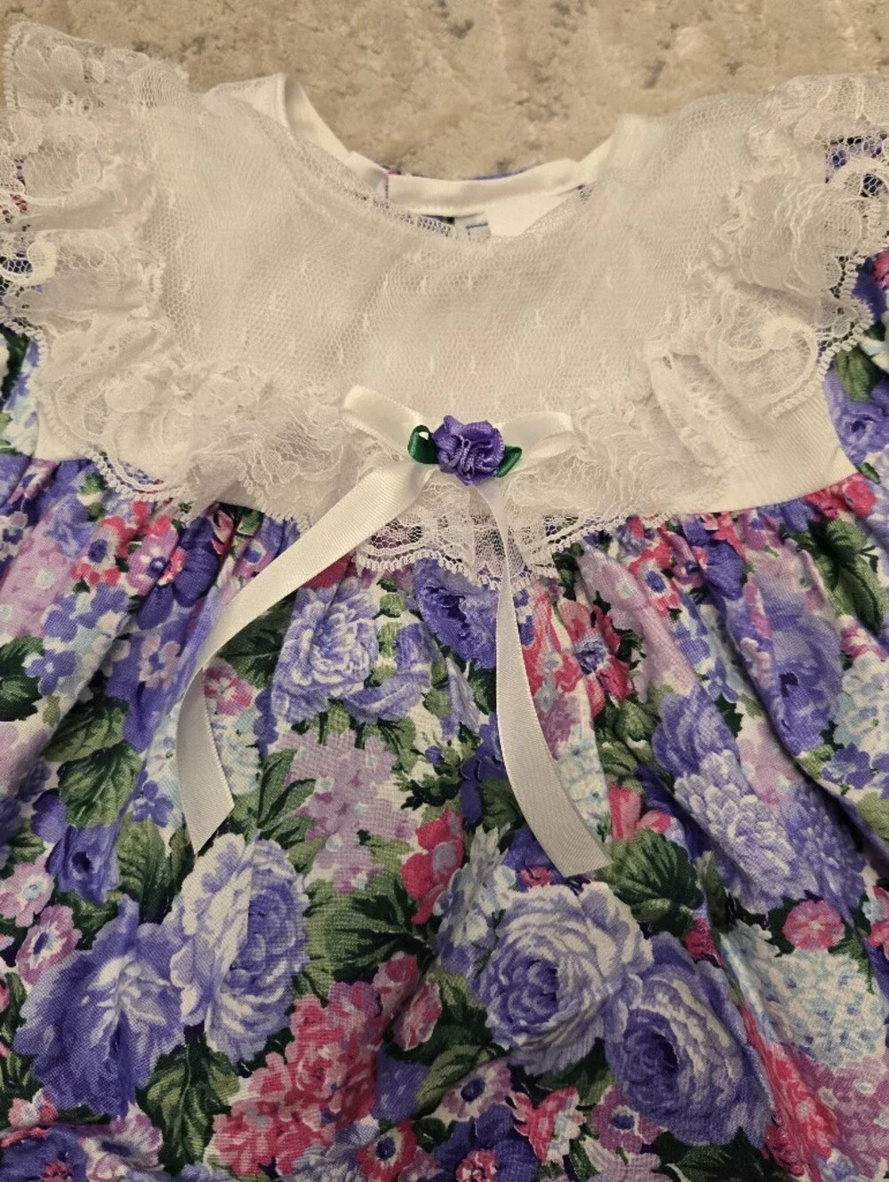 Vintage 1990s Purple Pink Floral Lace Collar Special Occasion Dress